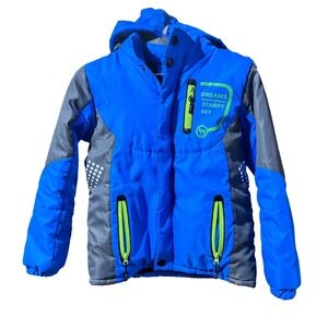 Camel Puffer Jacket Insulated Hooded Blue Grey Kids Size 160 Winter Coat